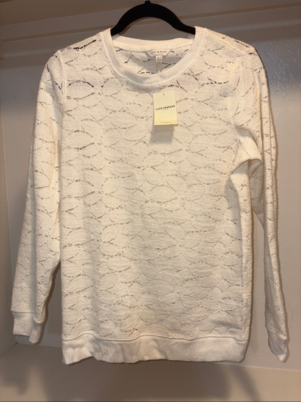 Lucky Brand Cream Openwork Crewneck Sweater